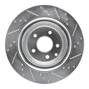 Infiniti G37 Brake Rotor (1) - Rear Left - R1 Concepts - Drilled & Slotted - Silver - `07-`15